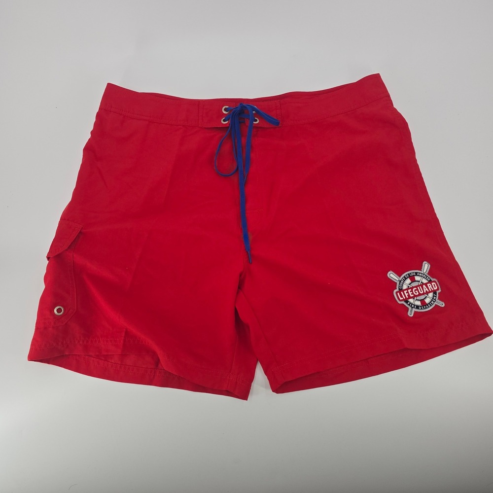 IZOD PerformX Mens Red Lifeguard Board Shorts LA County Fire Dept Size 38